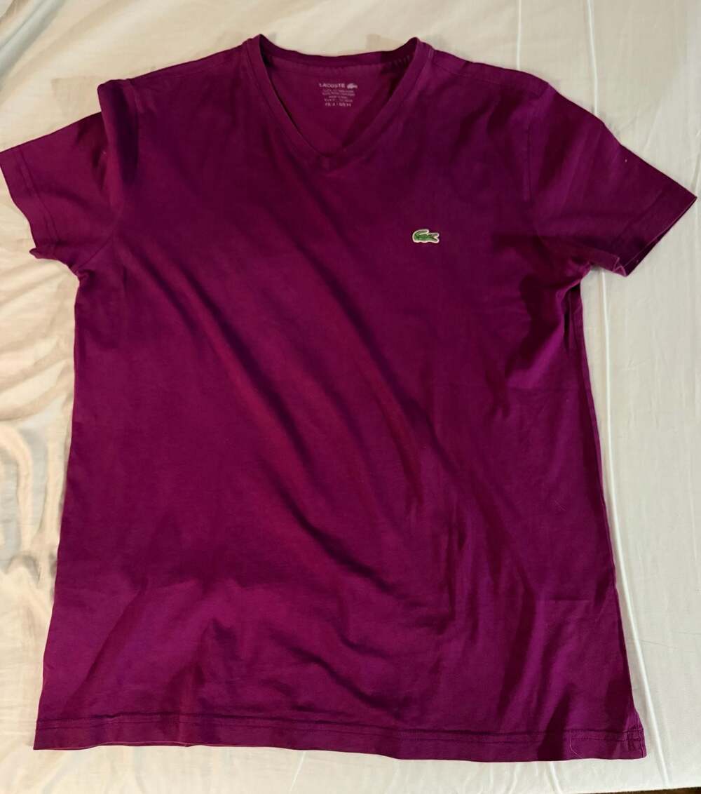 Lacoste Regular Fit Men's Short Sleeve V-Neck Cotton T-Shirt in Purple